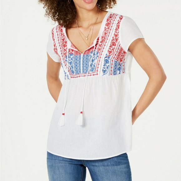 Style & Co. Tops - NWT Style & Co Embroidered Tassel Top size M